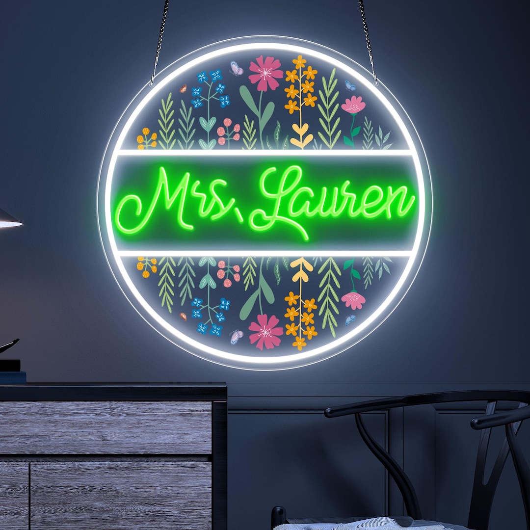 Custom Teacher Name Neon Sign, Classroom Wall Art Decor, Back to School ...