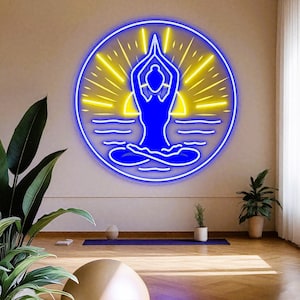 Placa de LED personalizada para estúdio de ioga, arte de parede de LED para inspirar e expirar, decoração de quarto, presente espiritual, decoração de academia, presente para amantes de ioga, decoração de estúdio de pilates