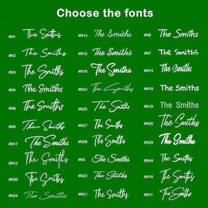 May include: A green background with 30 different font styles of the text "The Smiths" in white. Each font style is numbered with a hashtag.