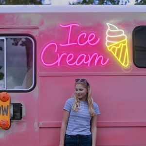 Ice Cream Neon Sign: Custom LED Wall Decor, Business Logo