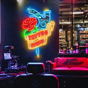 Placa de LED personalizada para estúdio de tatuagem, placa de neon para tatuagem, placa de tatuagem vertical, luz neon para estúdio de tatuagem, decoração de parede para sala de tatuador