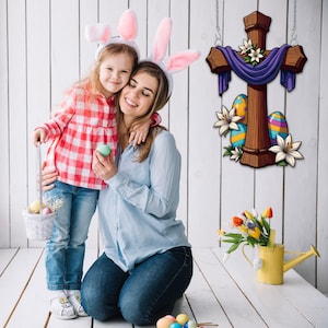 Cabide de porta de Páscoa personalizado, placa de coelho personalizada, placa de madeira de ovo, decoração de porta de entrada de primavera, placa de boas-vindas rústica personalizada, decoração de Páscoa