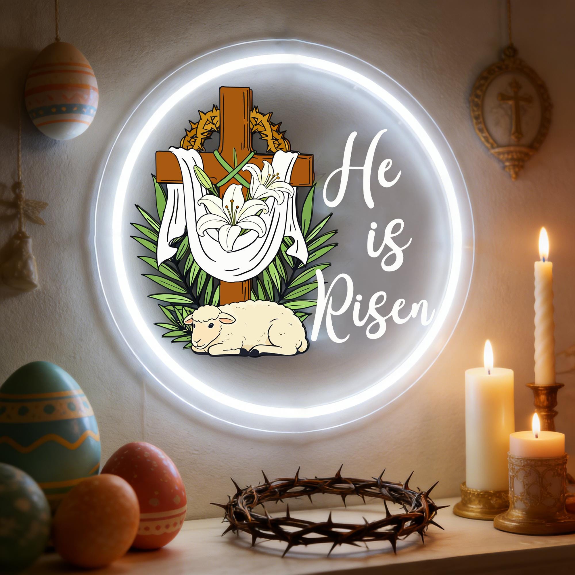 He is Risen Neon Sign, Custom Jesus Neon Sign, Easter Wall Decor