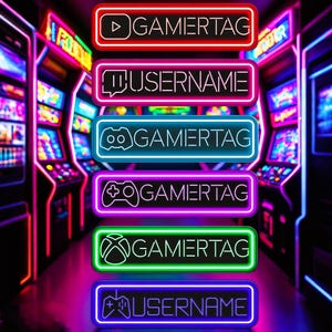Letrero de Gamer Tag personalizado, letrero de neón para gamers, decoración de sala de juegos, arte mural para gamers, luz LED para gamers, regalo para novio, regalo para el Día del Padre para papá