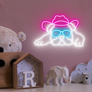 French Bulldog Neon Sign Custom gift, Cowboy Hat Neon Sign Custom Wall Decor, Custom Neon Sign Bedroom Decor, Led Sign Personalized Gift