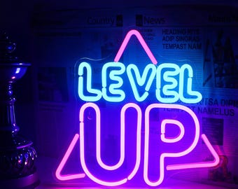 Level Up Neon Sign: Gamer Room Decor, Twitch Stream Light