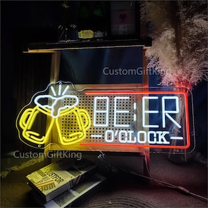 Beer O&#39;Clock Neon Sign Custom Party Decor, Neon Light Sign Business Logo, Name Neon Light for Wall Decor, Led Neon Sign Bar Logo Decor