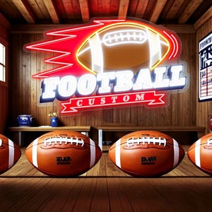 Letreiro de futebol personalizado com luz neon, letreiro com slogan personalizado, arte de parede de futebol com luz LED, letreiro com nome de futebol com luz neon, presente personalizado para criança
