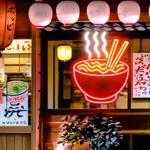 Enseigne néon Ramen Anime : bol de nouilles japonaises, décoration murale LED