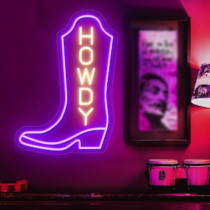 Howdy Boots Neon Sign, Cowboy Party Decor Light Up Sign, Salon Neon Shop Open Light, Western Style Bar Wall Art Decor, Personalized Gifts