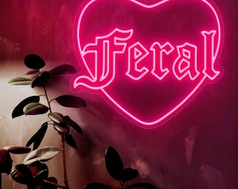 Feral Neon Sign: Gothic Heart LED Wall Decor, Witchy Bar Lighting