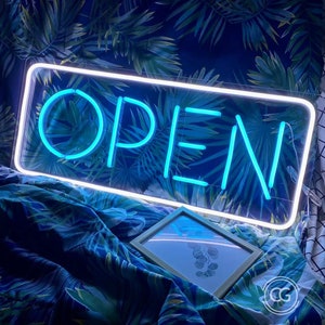 Logo aziendale con insegna al neon aperta, decorazione da parete con insegna a led personalizzata, nome del negozio con logo aperto luce al neon per parete, logo aziendale con insegna al neon