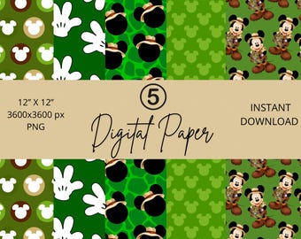 Safari Mouse Digital Paper, Green, Feline Pattern, baby,  (Digital Download)