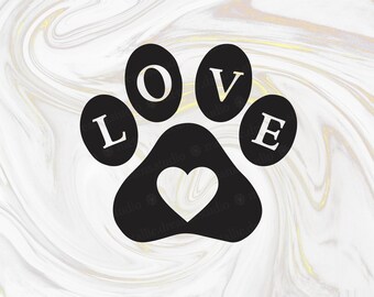 Paw print - Love - pet SVG - dog lover clipart - fur mama quote - dog sayings cut file - car window decals