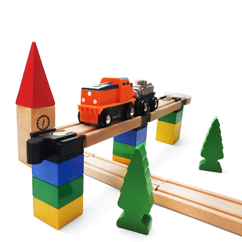 15 Wooden train track adapter compatible with Duplo / Lillabo / Thomas / Brio extension / Imaginarium / Melissa & Doug image 2