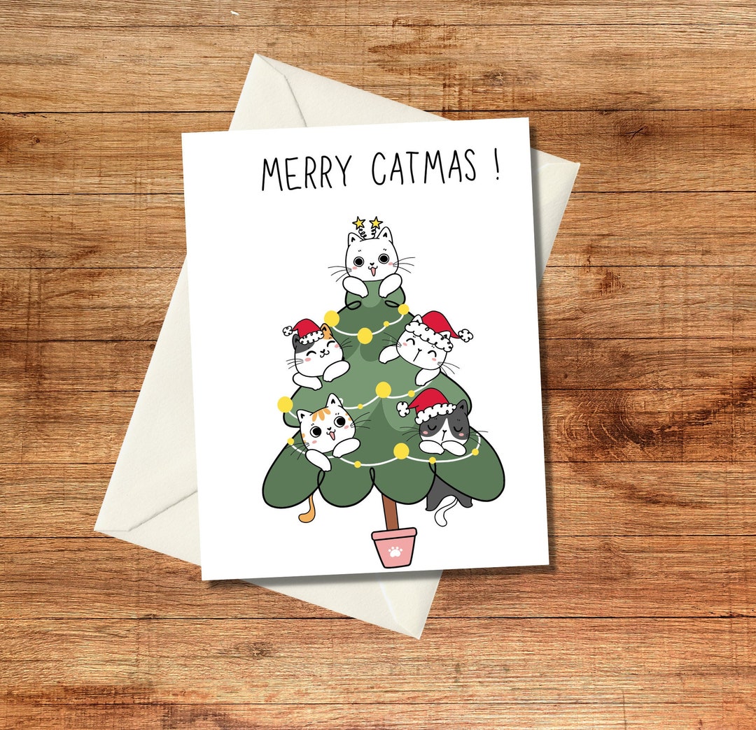 Funny Cat Christmas Card, Cute Holiday Greeting (digital Download) - Etsy
