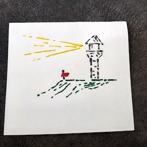 Dipinto acrilico originale "Light House" con spatola su carta per acquerello, dipinto astratto realizzato a mano con texture 3D dal Dr. Artista