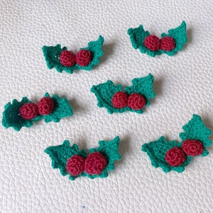3 feuilles de houx de Noël au crochet - Miniature - Décoration de Noël