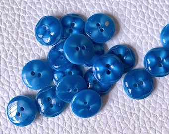6 glänzend blaue Vintage-Knöpfe mit Blume, 15 mm