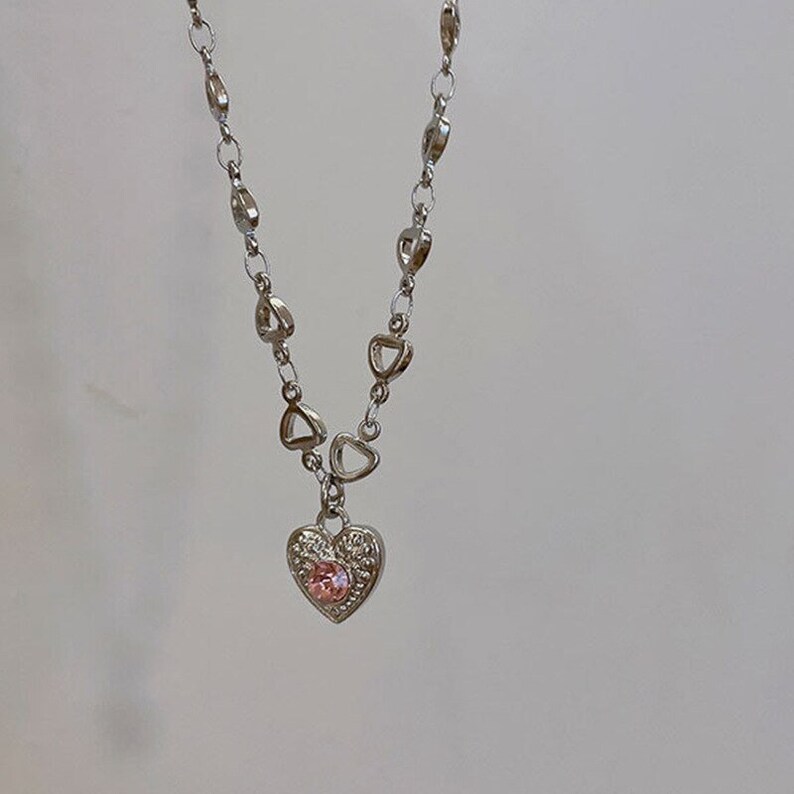 Y2K Pink Heart Necklace Y2k Jewelry Punky Jewelry Goth Etsy