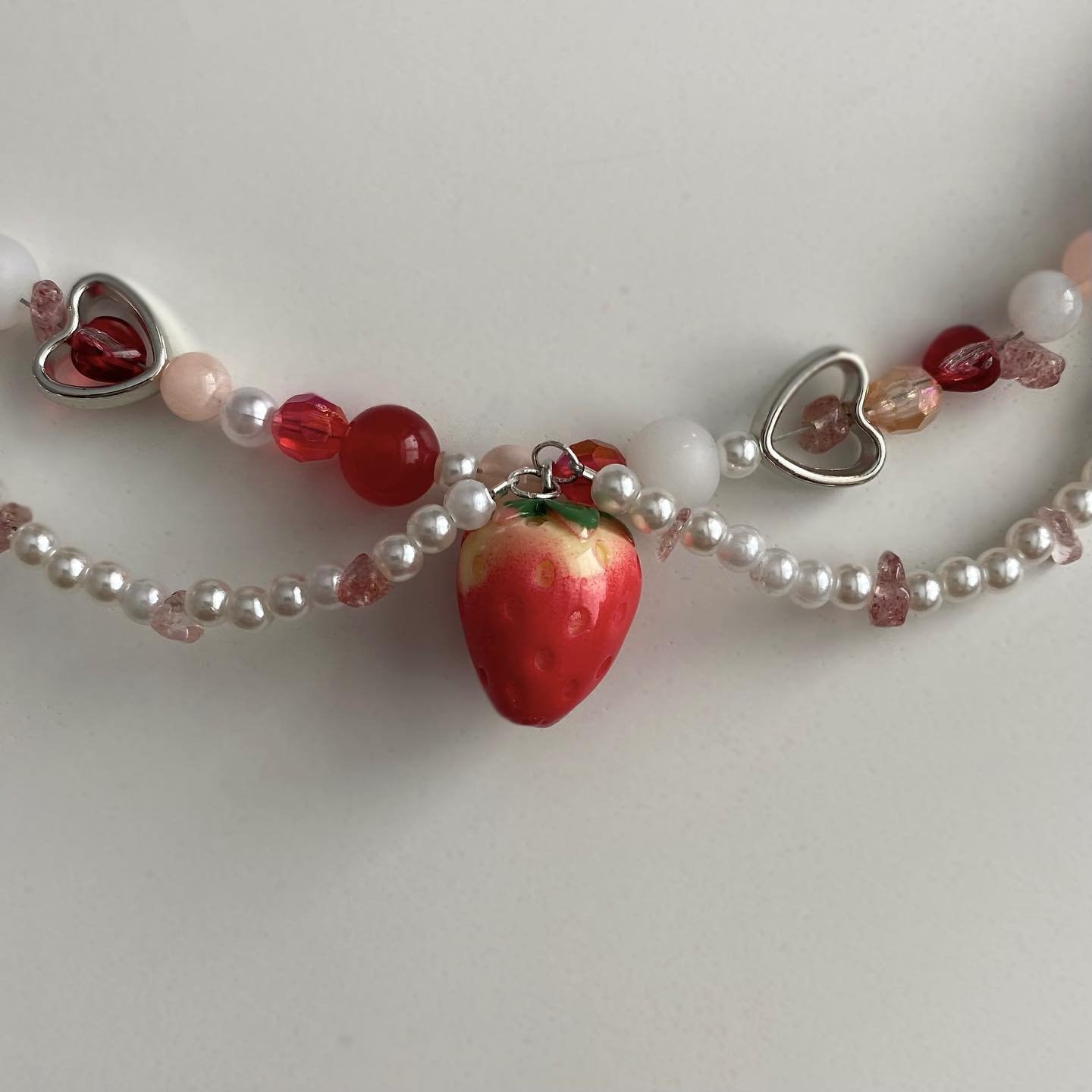 Y2k Strawberry Beaded Heart Necklace Y2k Jewelry Adjustable Etsy