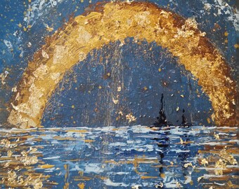 Inseguendo l'inizio I Dipinto originale su tela tesa I Espressionismo figurativo Nautico Piccola opera d'arte da parete
