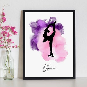 Schlittschuh Bild Poster personalisieren | Eiskunstlauf Eiskunstlauf personalisiert Name Aquarell Druck Geschenk für Schlittschuhläufer, Eiskunstläufer
