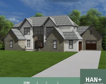 Modern huisplan met 5 slaapkamers: luxe huisontwerp (digitale download)