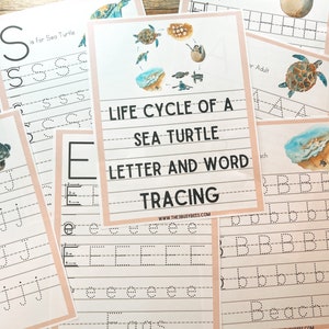 Life Cycle of a Sea Turtle Letter and Word Tracing  / Handwriting Practice  / Preschool Learning / Ocean Exploration