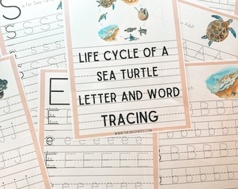 Life Cycle of a Sea Turtle Letter and Word Tracing  / Handwriting Practice  / Preschool Learning / Ocean Exploration