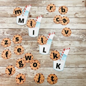 Emparejamiento de letras de leche y galletas • Actividad de reconocimiento de letras • Actividad de aprendizaje preescolar • Día Nacional de las Galletas