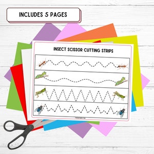 Insect Scissor Cutting Strips  • Preschool Scissor Practice •  Mini Beasts Printable  • Busy Binder Activity