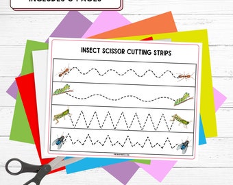 Insect Scissor Cutting Strips  • Preschool Scissor Practice •  Mini Beasts Printable  • Busy Binder Activity