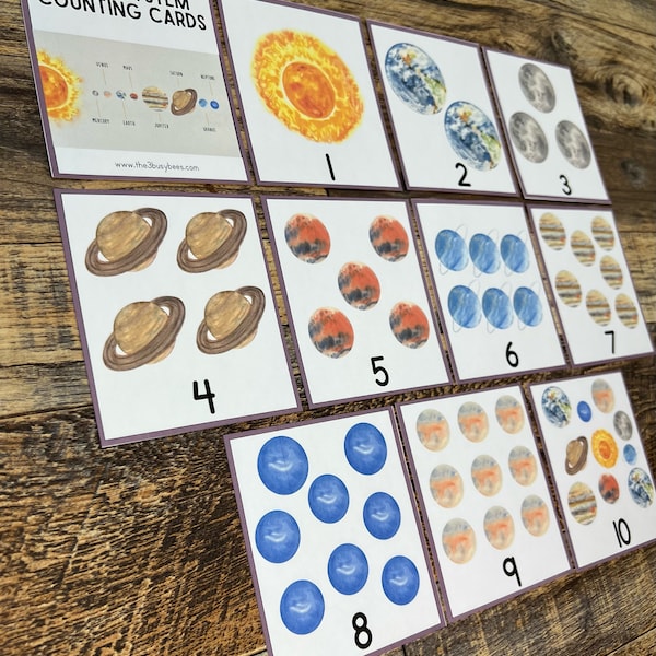 Solar System Counting Cards Printable  • Solar System Number Learning  •  Solar System Counting  •  Toddler Learning  •  Learning Numbers