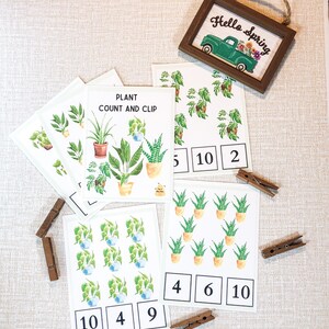 Nombre de plantes d'intérieur et cartes à clips imprimables • Imprimable préscolaire • Apprentissage croustillant • Cartes flash pour l'école à la maison • Apprentissage d'un mode de vie sain