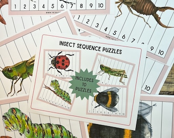 Insect Number Sequencing Puzzles  • Insect Learning  •  Mini Beasts Printable  • Busy Binder Activity