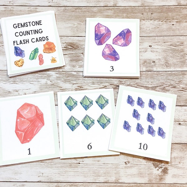 Crystal and Gemstone Counting Flashcards Printable  • Preschool Printable  • Crunchy Learning  • Homeschool Flash Cards