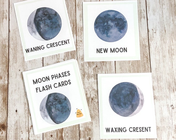 Moon Phases Printable Flash Cards, Digital Download Nursery Art ...