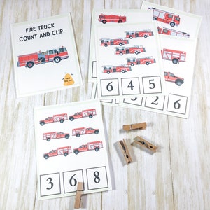 Firetruck Count and Clip Printable  • Montessori Counting Cards • Clip Cards • Flash Cards • Montessori Printable