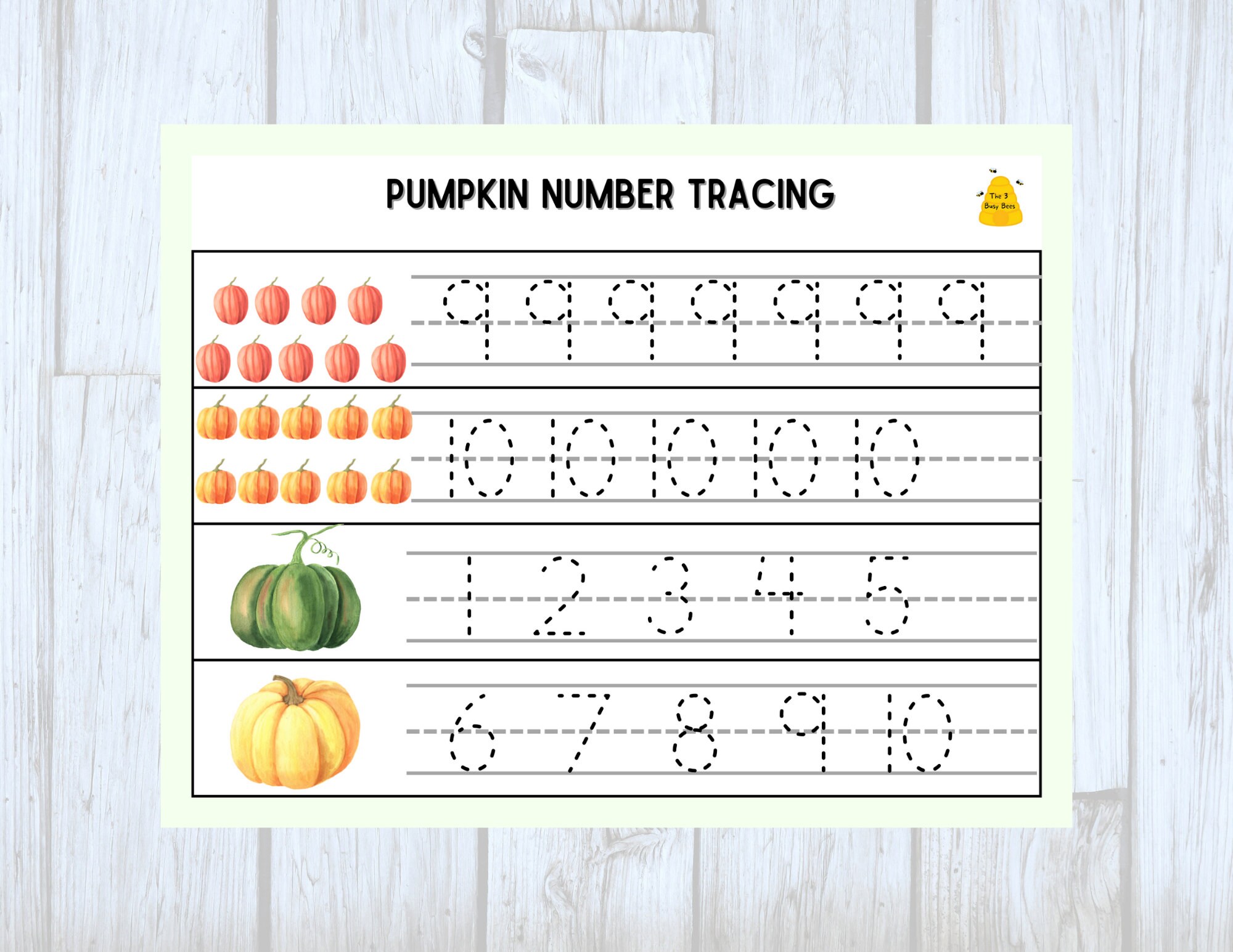 Pumpkin Number Tracing Worksheet / Fall and Halloween Learning - Etsy