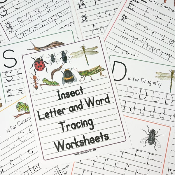 Insect Letter Tracing Worksheet • Insect Learning  •  Mini Beasts Printable  • Writing Practice   •  Busy Binder Activity