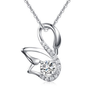 Created Diamond Swan Pendant Necklace 925 Sterling Silver
