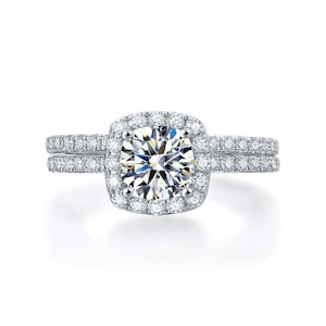 1 Carat Cushion Cut Moissanite Diamond Sterling silver Ring Set