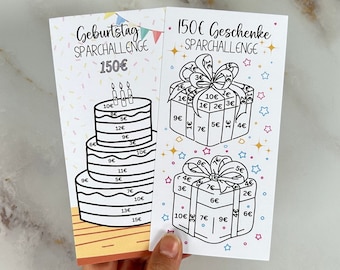 Geburtstag Geschenke Sparchallenge passend für A6 Umschlag | 150 Euro Challenge | Umschlagmethode A6 | Budget Planer | Budget Binder