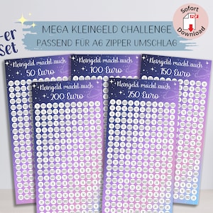 XXL Kleingeld Challenge PDF digital | Sparchallenge A6 Set | Budget Planer Challenge | Digital Download | Budget Binder | Starter Set A6