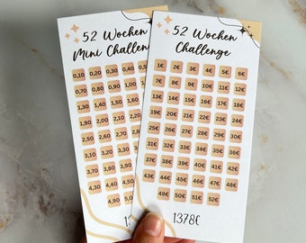 52 Wochen Sparchallenge passend für A6 Umschlag | Kleine 52 Wochen Challenge | Umschlagmethode A6 | Jahreschallenge | Budget Planer Binder