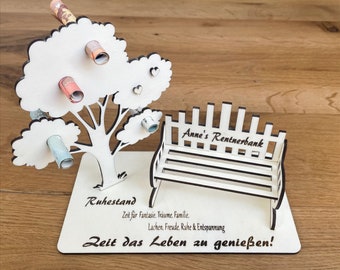 Rentnerbank | Geschenk zur Rente | Ruhestand | Holz | Goldene Hochzeit | Geburtstag | Geldgeschenk | Rentenbeginn | Personalisiert