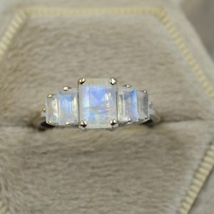 Natural Moonstone Ring Emerald Cut Moonstone Ring 14K Solid Gold Statement Ring Rose Gold Ring Blue Fire Ring Wedding Ring Promise Ring Gift