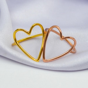 Heart Ring Open Heart Ring Heart Shaped Ring Heart Outline Silver Heart Ring Gold Heart Ring Minimalist Ring Stackable Ring Rose Gold Ring