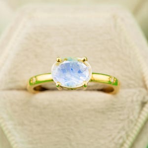 Natural Moonstone Ring Oval Cut Moonstone Ring 14K Solid Gold Statement Ring Rose Gold Ring Blue Fire Ring Wedding Ring Proposal Ring Gift